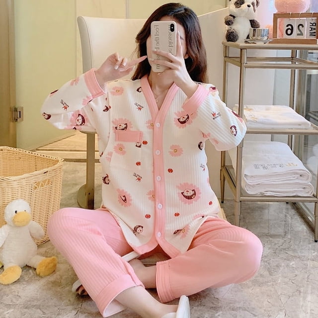 Pijamas de mujer embarazada otoño/invierno posparto aire algodón ropa mensual para mujeres embarazadas amamantando en primavera durante el embarazo en grueso