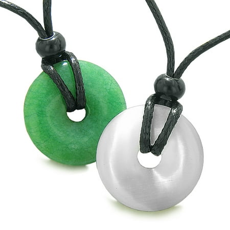 Yin Yang Best Friends Love Couple Lucky Coin Donut Green Quartz White Simulated Cats Eye Amulet