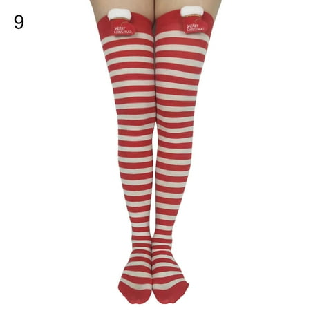 

harmtty Christmas Stockings Thigh High Striped Unisex Bow-knot Stretchy Socks Cosplay Accessories
