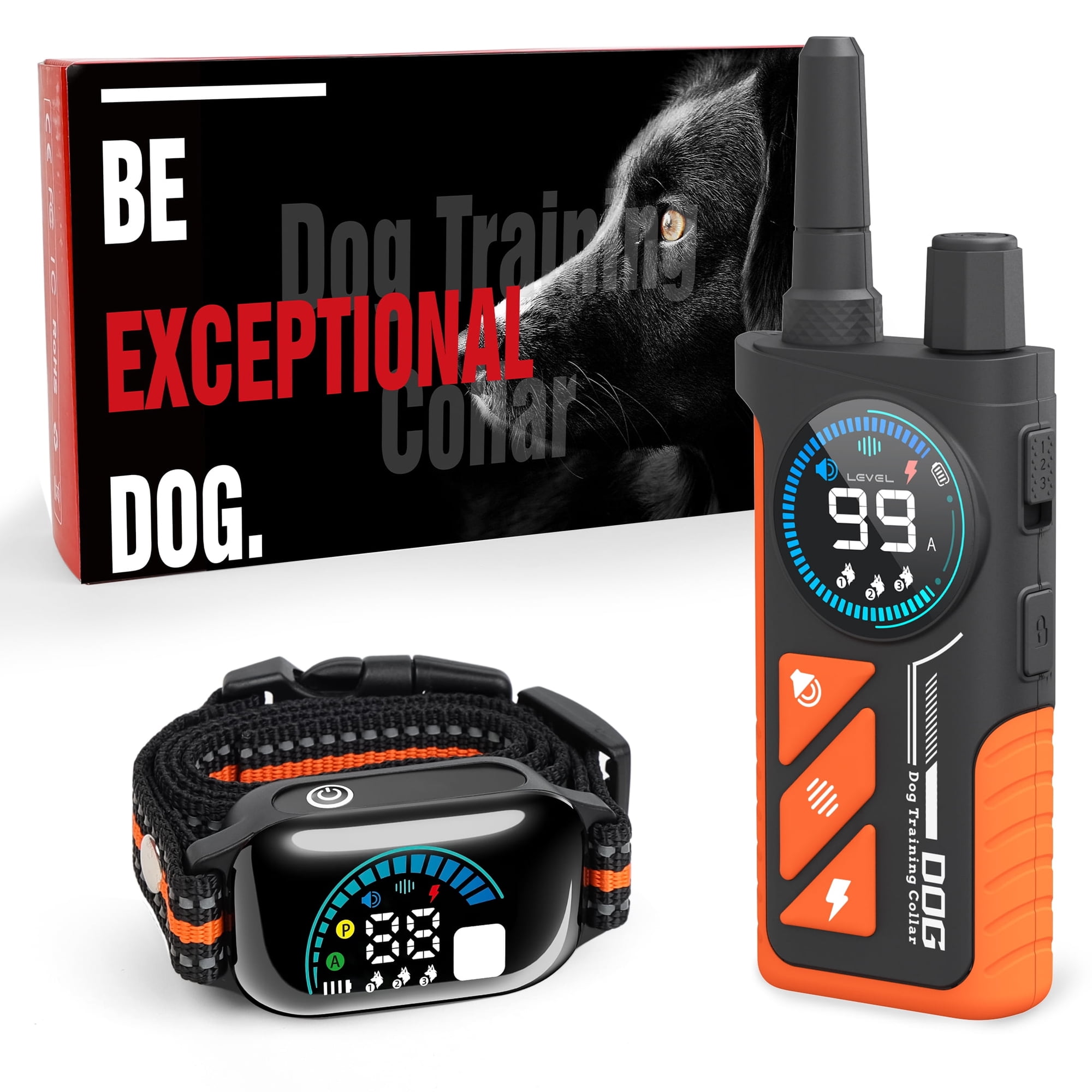 Paipaitek Dog Training Collar with Remote, 3 Training Modes with 124 Correction Levels, Dual LED Color Screen, IPX7 Waterproof Rechargeable E-Collar for Small Medium Large Dogs