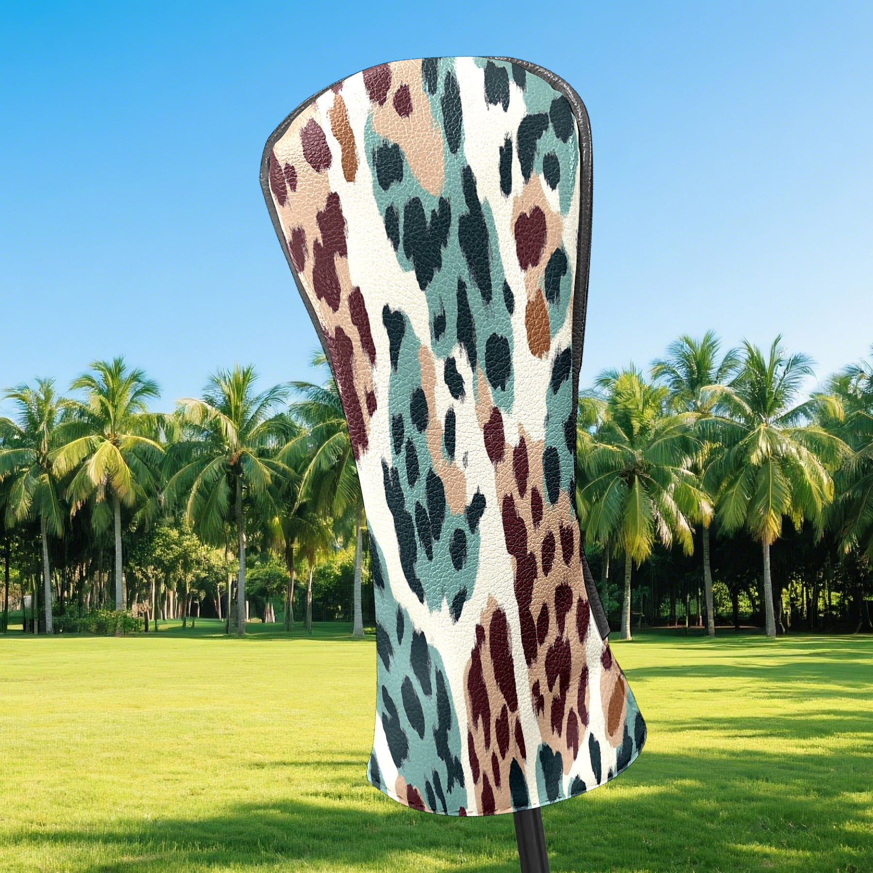 Golf Club Covers PU Leather Waterproof Head Covers for Fairway Woods Hybrids Leopard Print Unisex Fits Most Brands