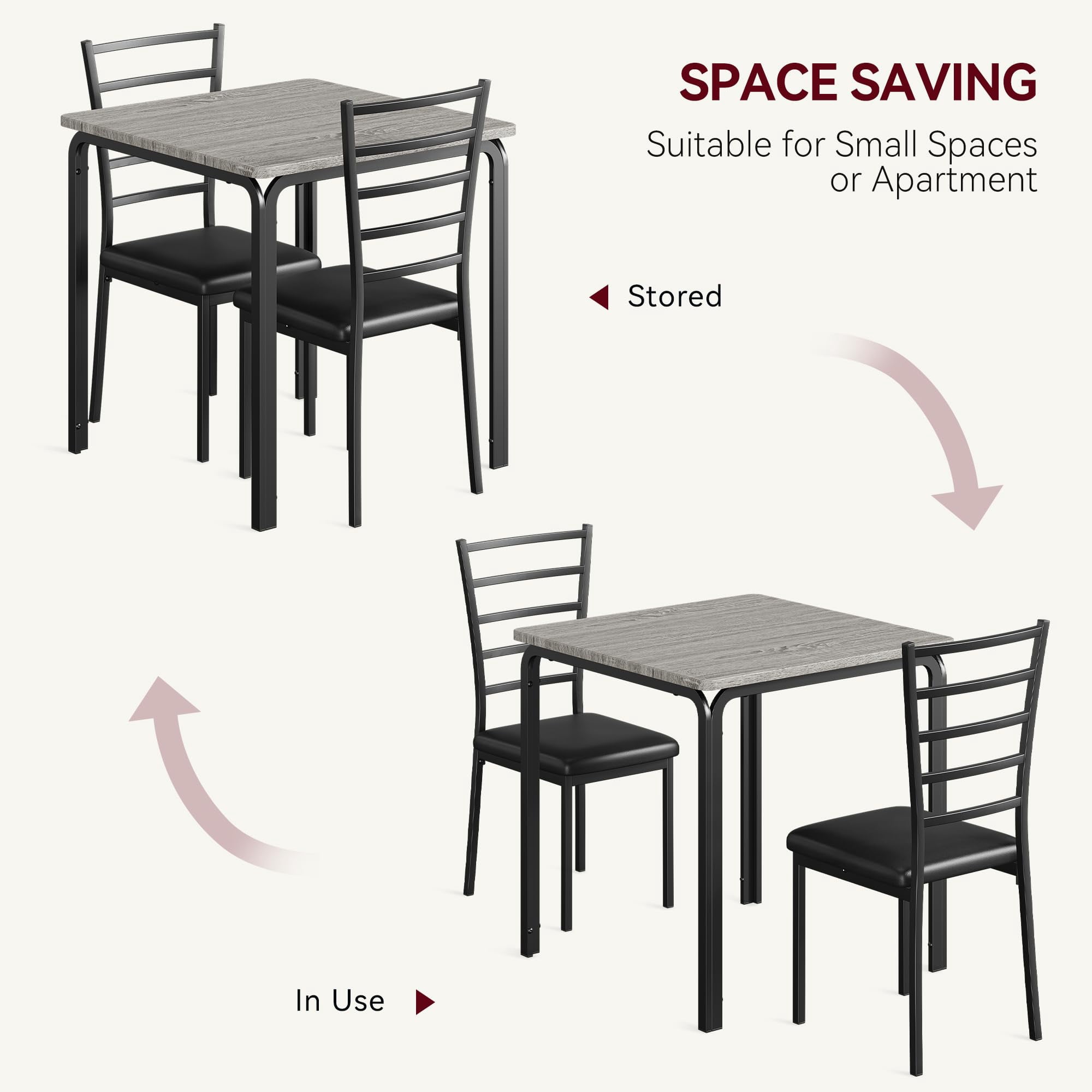 Dining Table for 2, Small Square kitchen Dining Tables Set,Space Saving Wood Accent Furniture for Apartment,Home Office, Gray
