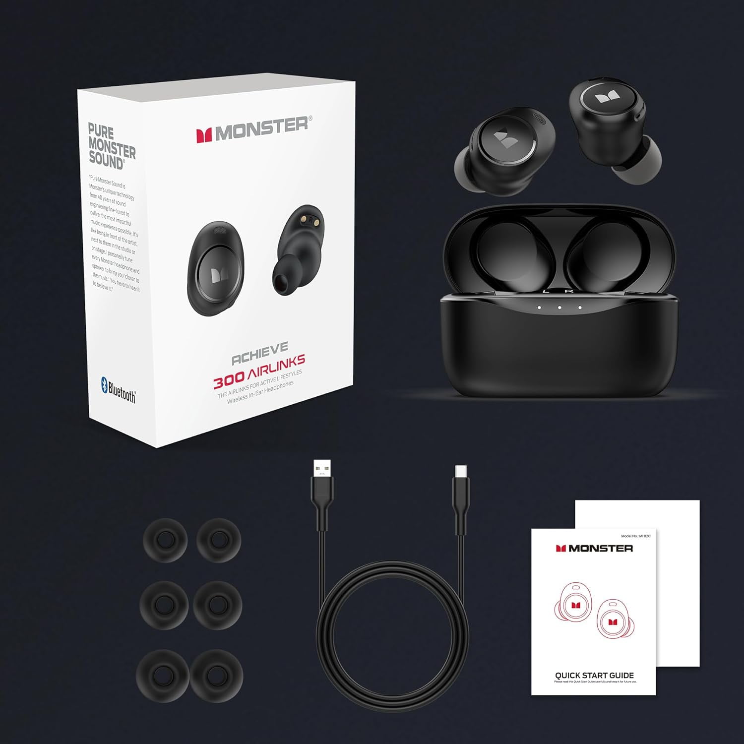 Monster Achieve 300 AirLinks Wireless Earbuds (Black Grey color)