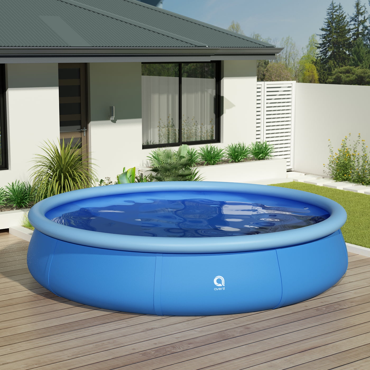 Inflatable Top Ring Swimming Pools Outdoor Garden Lawn Ground Set Round Swimming Pool L 12 ft W 79 in H 35.4 in Blue 