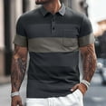 thumbnail image 2 of Mens Casual Polo Shirt Striped Button Collared Short Sleeved Business Top with Pocket Slim Fit Comfortable Trendy Mens T-Shirts, 2 of 6