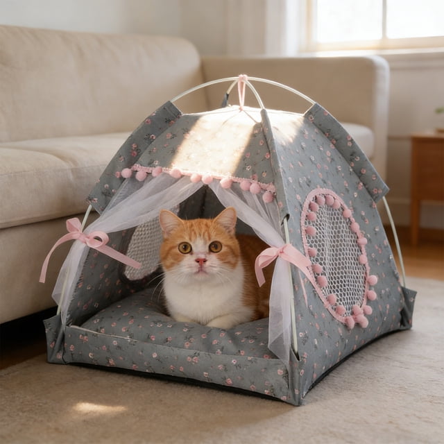 Pisexur Suministros para mascotas Cama semicerrada para mascotas Tienda plegable para mascotas al aire libre Tienda de campaña para mascotas de verano a prueba de mosquitperros, gatos y animales