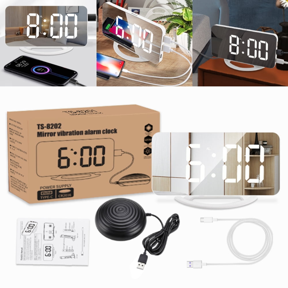 Woobling Heavy Sleeper Alarm Clock Vibration Digital Clocks LED Mirror