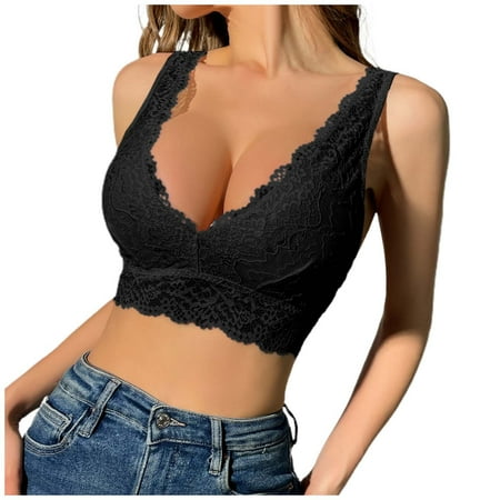 OJSFQUFP Womens Bralettes Black Women s Floral Lace Back Bralette Sexy Sleeveless Vest Top Breathable Lingerie for Daily Wear Basic Pretty Bra XL