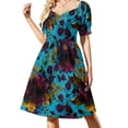 thumbnail image 1 of Vestido de manga corta con estampado floral de Mystic Botanical Night Garden 13, vestido de fiesta para noche, vestido largo, 1 of 7