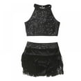 thumbnail image 6 of GYRATEDREAM Girls Halter Neck Sleeveless Shiny Sequins Crop Top with Tassels Skirts 2Pcs Set Ballet Dance Dancewear, 6 of 15