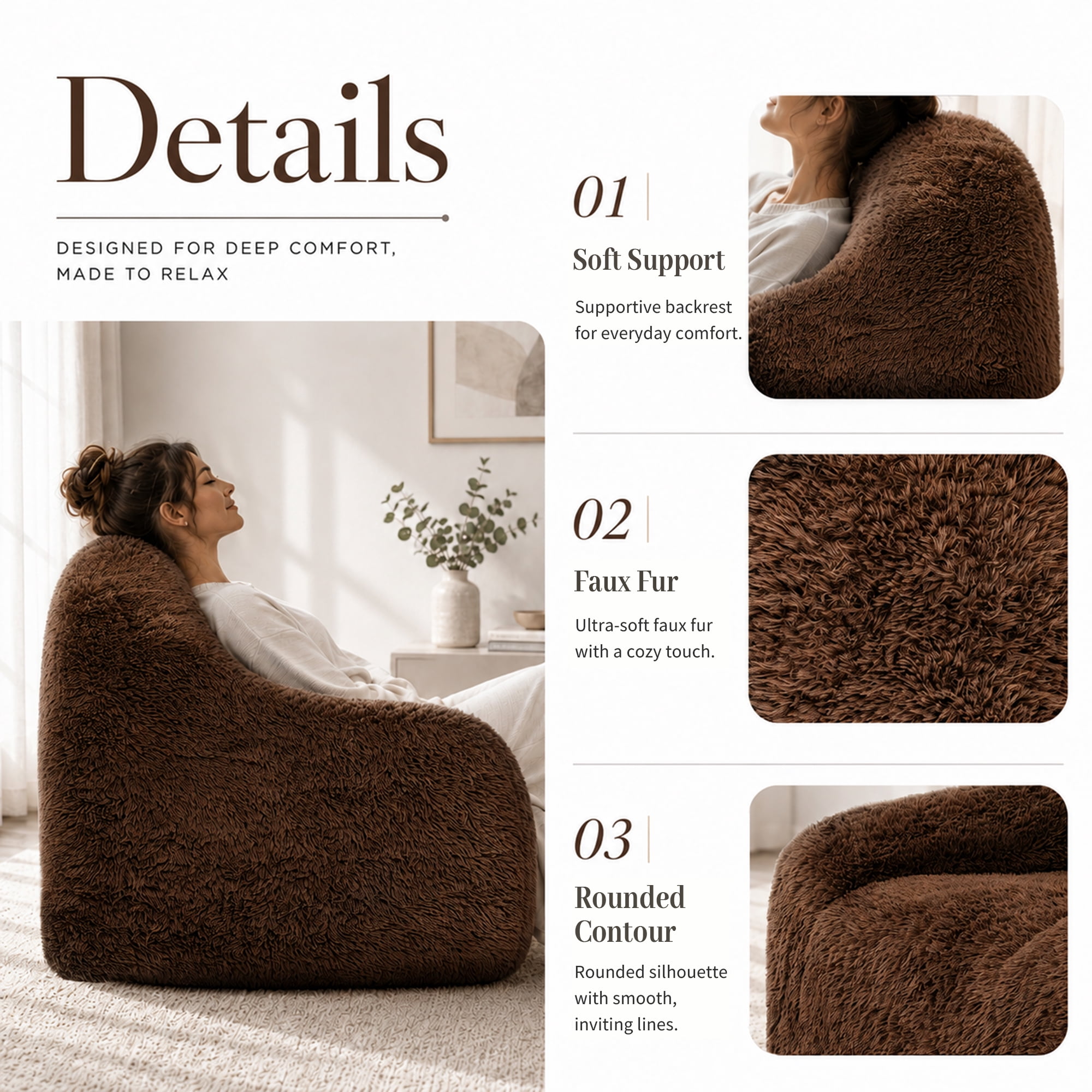 Aenkyo 40.6 Inch Faux Fur Single Sofa Chair, Comfy Lounge Chair in a Box, Orange