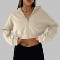 thumbnail image 2 of Dazajoo Full Zip Cropped Hoodies for Women Casual Long Sleeve Solid Color Y2K Short Sweatshirts 2024 Womens Soft Lightweight Athletic Pullover Hooded Deals Today,Khaki,M, 2 of 9