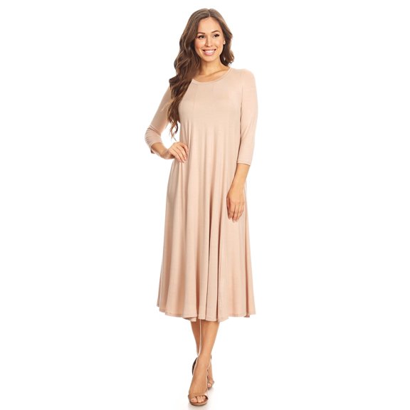 Women's Casual Basic Comfy 3/4 Sleeve Flare A-line Midi Long Maxi Dress