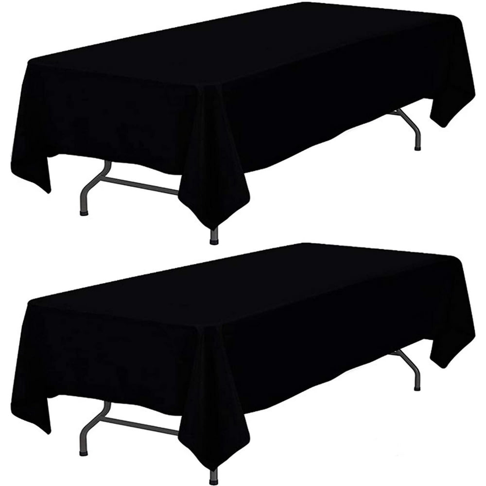 Wealuxe Black Tablecloth 60x126 Rectangular 8 feet Table Cover, 2 Pack