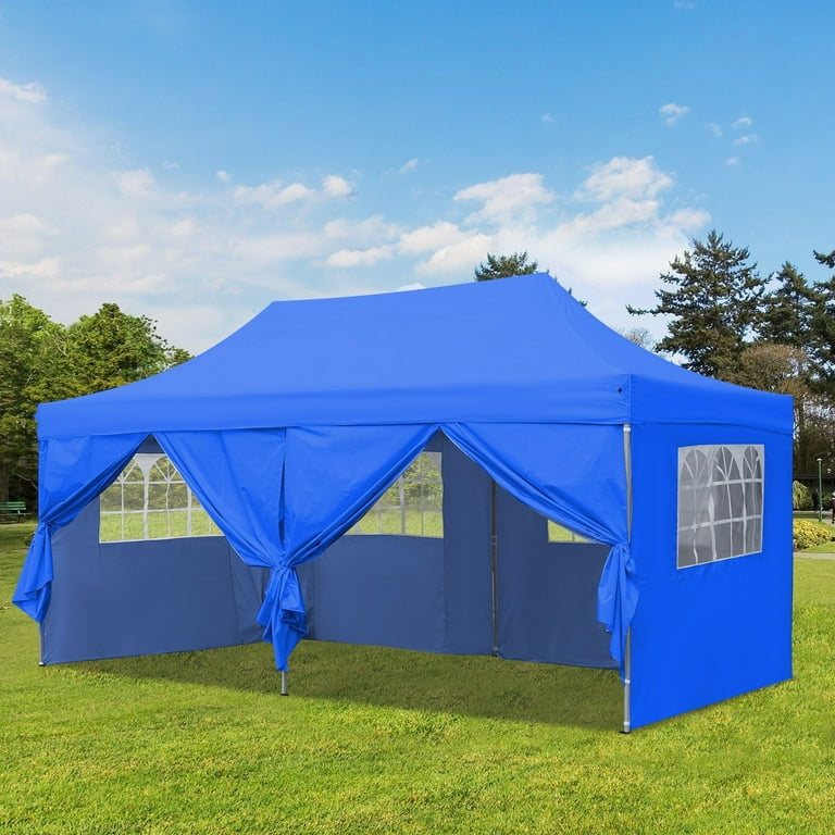【ept】BONITO (OFF WHITE/BLUE) R6246 Zenova 10'x20' Pop up Canopy Tents with 6 Sidewalls Portable