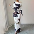 thumbnail image 5 of BLTIBY One Shoulder Long Sleeve Dress for Women Floral Bodycon Ruched Night Out Formal Elegant Maxi Fall Wedding Guest Dresses White L, 5 of 8