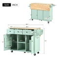 thumbnail image 2 of Vastcury 53.1" Rolling Kitchen Island Cart with Rubber wood Drop-Leaf Countertop, Storage Kitchen Island with 2 Door 3 Drawers for Dinning Room, Mint Green, 2 of 9