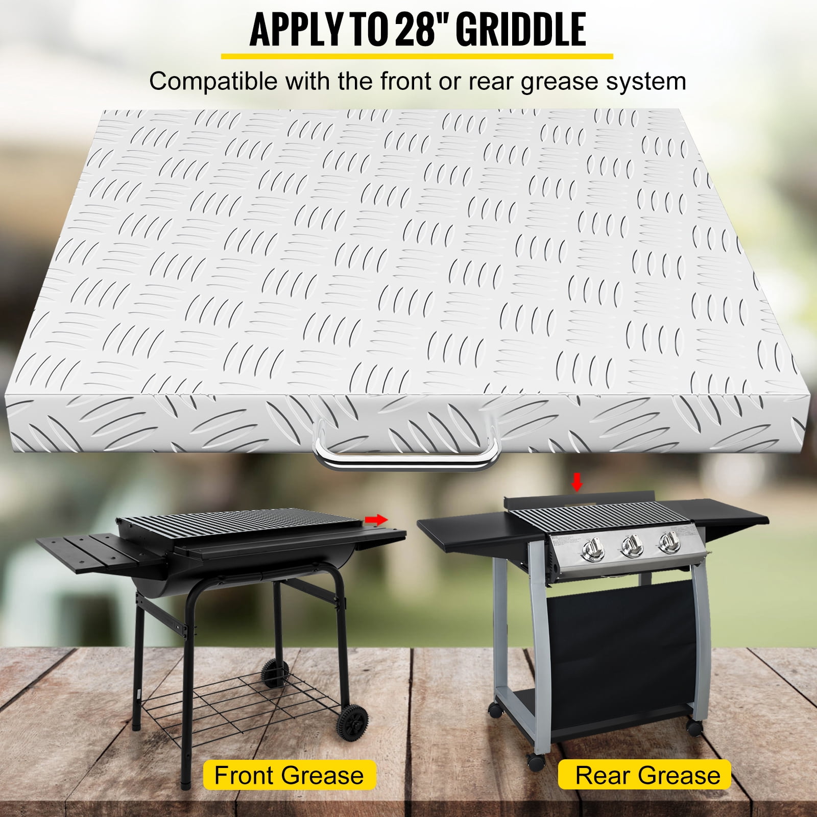 VEVOR Griddle Lid Cover Aluminum Diamond Plate Steel, 28 Inch, Silver