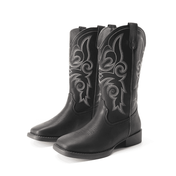 DREAM PAIRS Women's Cowboy Boots Mid Calf Cowgirl Boots Square Toe Chunky Heel Embroidery Stitched Western Boots