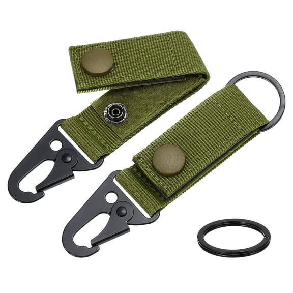 Duty Belt Key Holder, 2Pcs - Nylon Belt Keepers with Alloy Snap & D-Sharp Clip & Key Ring Keychain (Army Green)
