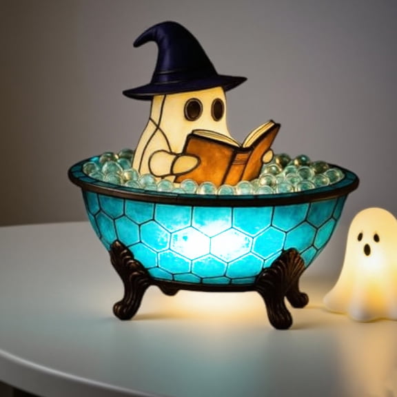 Halloween Ghost Bubble Bath Lamp, Cute Bathtub Ghost Night Lights for Halloween Decor, Reading Books Nightlight, Halloween Decorations for Indoor Readers & Book Lover Desk Home Party