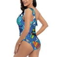 thumbnail image 4 of Rateoe Hawaiian Style Pattern Women One Piece Swimsuits Tummy Control One Shoulder Bathing Suits Ruffle Swimwear-, 4 of 6