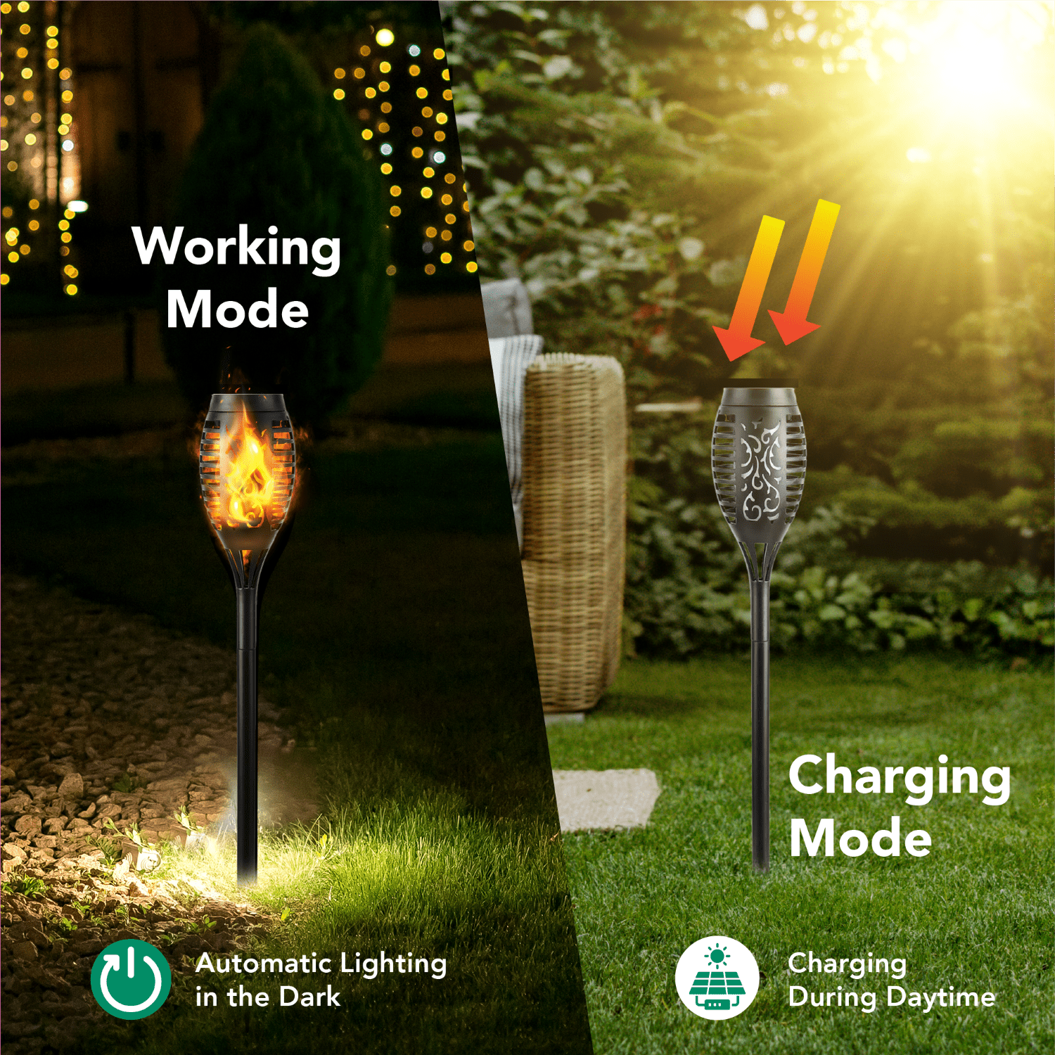 Maggift 12 pack Solar Torch Lights with Flickering Flame, Waterproof, Dusk to Dawn LED Lights for Garden Patio Pathway Walkway Landscape, Black