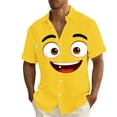 thumbnail image 2 of Tqyyweavej Funny Face Hawaiian Shirt for Men Oversized Botton Down V-neck Beach Summer T-Shirts Folded Hem Short Sleeve Loose Tops, Yellow, 2 of 6