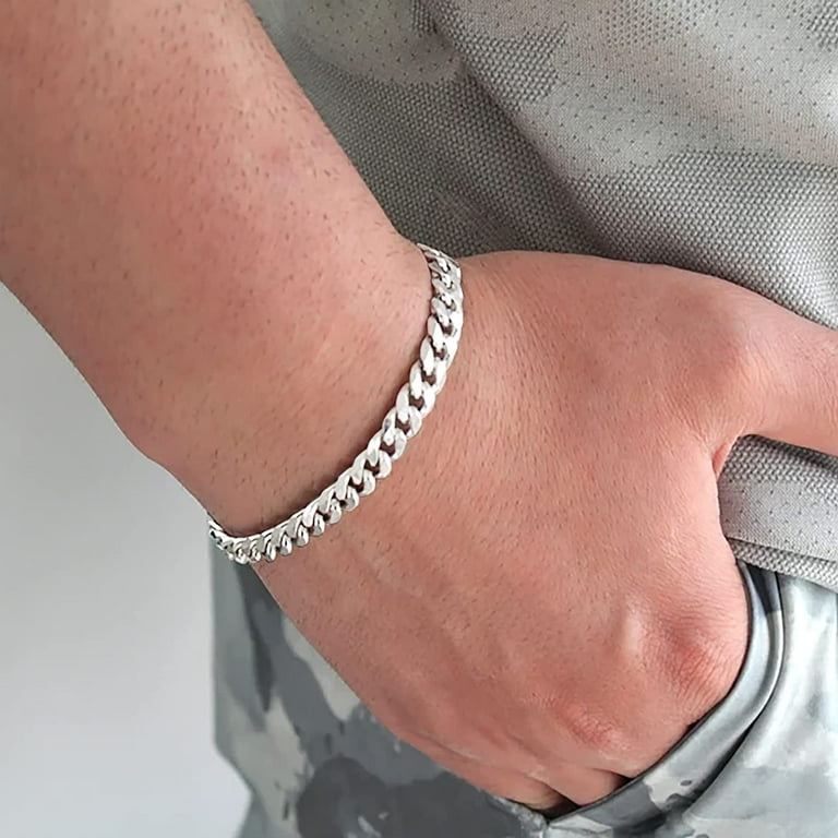 Mens Jewelry Cuban Link Bracelet Silver Diamond 925 Sterling