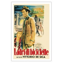 Bicycle Thieves (Ladri Di Biciclette) - Vintage Italian Film Movie Poster by Ercole Brini c.1948 - Fine Art Matte Paper Print (Unframed) 30x44in