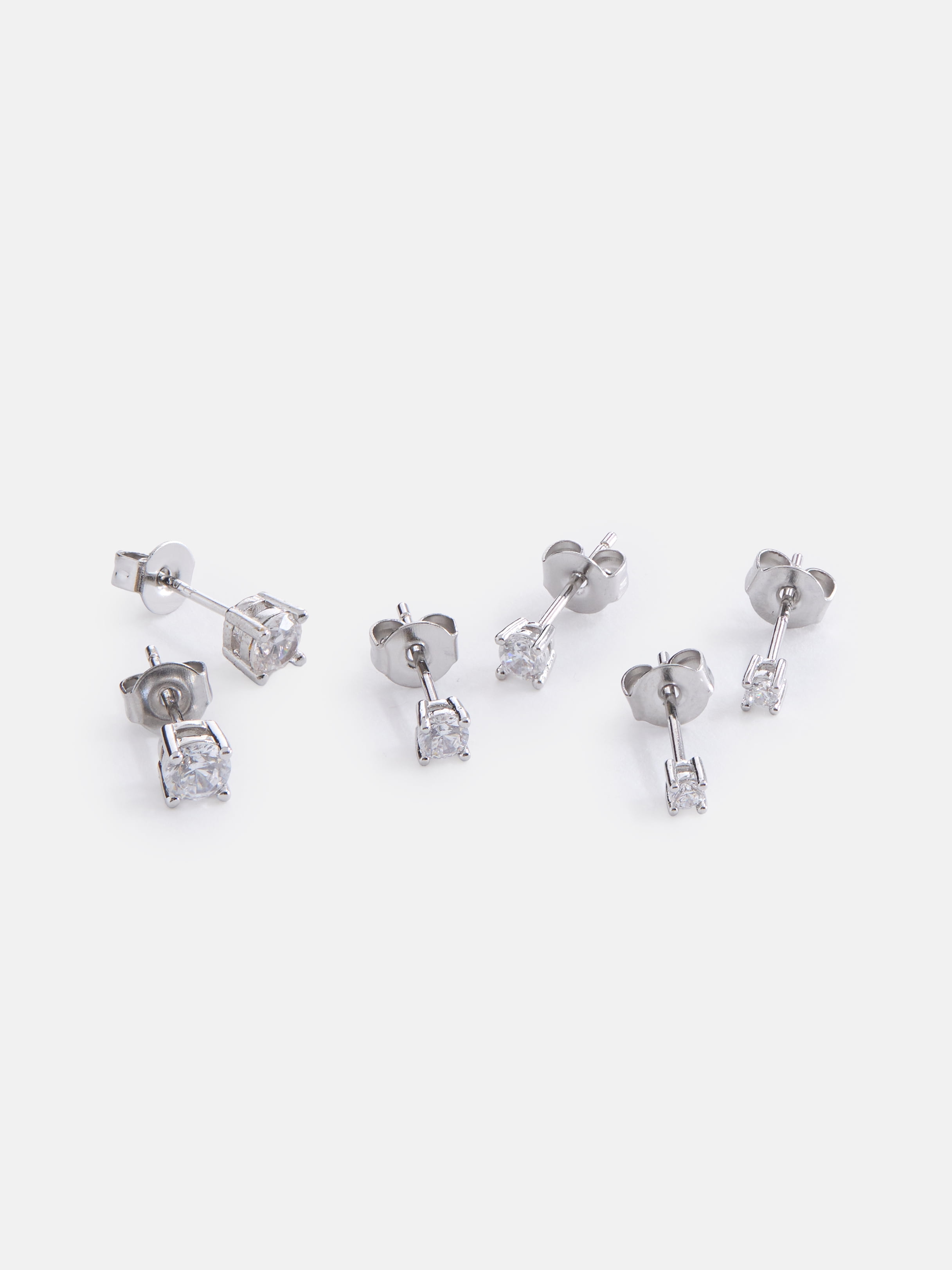 Free Assembly Women's Demi Fine Silver Plated Cubic Zirconia Stud Earring Set, 3-Pairs