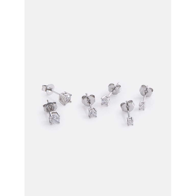 Free Assembly Cubic Zirconia Stud Earring Set, 3-Pairs photo 4