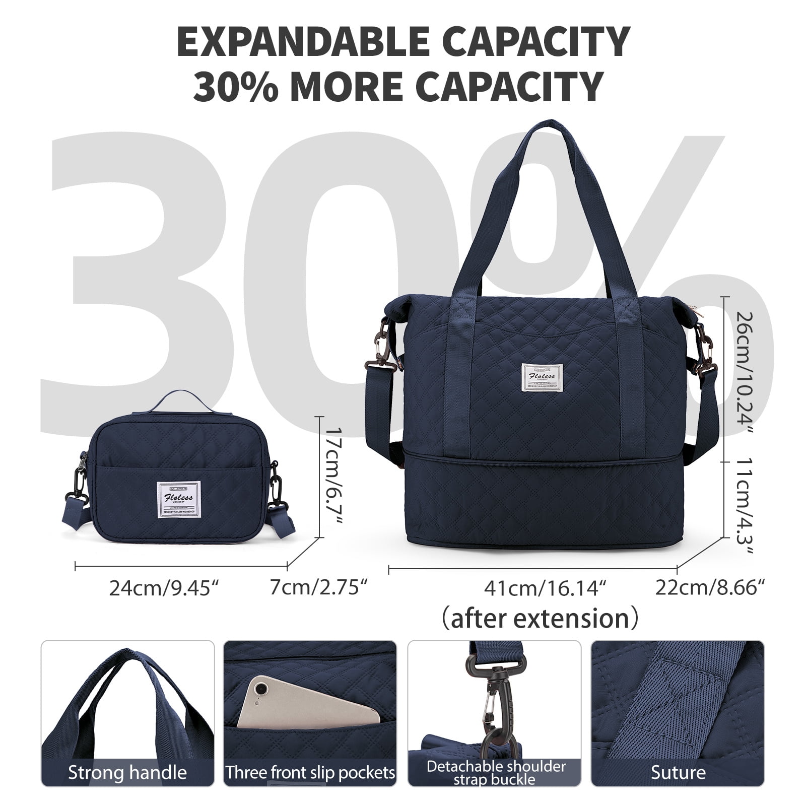 Overnight bags for women Carry on Bag Holdall Weekend Bag,Travel Duffel Bag Cabin Bag Women,Waterproof Sport Duffel Bag with Wet Bag,Gym Tote Bag Men, Mum Hospital Bag Maternity Dark Blue