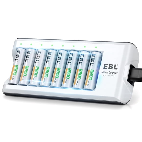 Cargador de baterías EBL-C9042W con 8 pilas AA Ni-MH de 2800 mAh