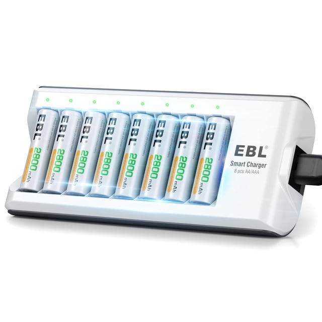 Cargador de baterías EBL-C9042W con 8 pilas AA Ni-MH de 2800 mAh