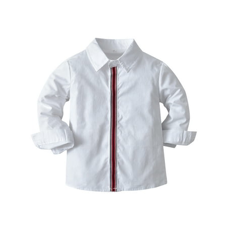 

Canrulo Toddler Infant Kids Boys Shirt Lapel Long Sleeve Dot Stripe Button Closure Casual Tops With Pocket Red Stripe 18-24 Months