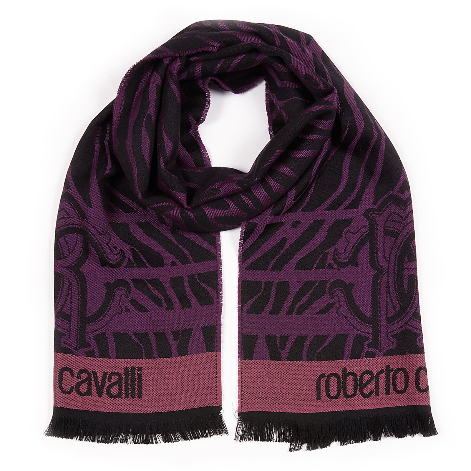 ROBERTO CAVALLI ESZ057 03000 Purple Wool Blend Tiger Print Mens