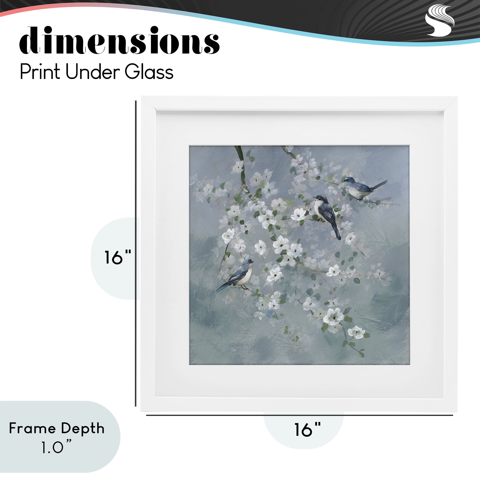 Stupell Industries Serene Birds on White Blooms White Framed Print Under Glass, design by Nan