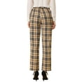 thumbnail image 3 of INSPIRE CHIC Women's Plaid Elastic Waist Button Zipper Straight Leg Long Pants S Black Khaki, 3 of 6