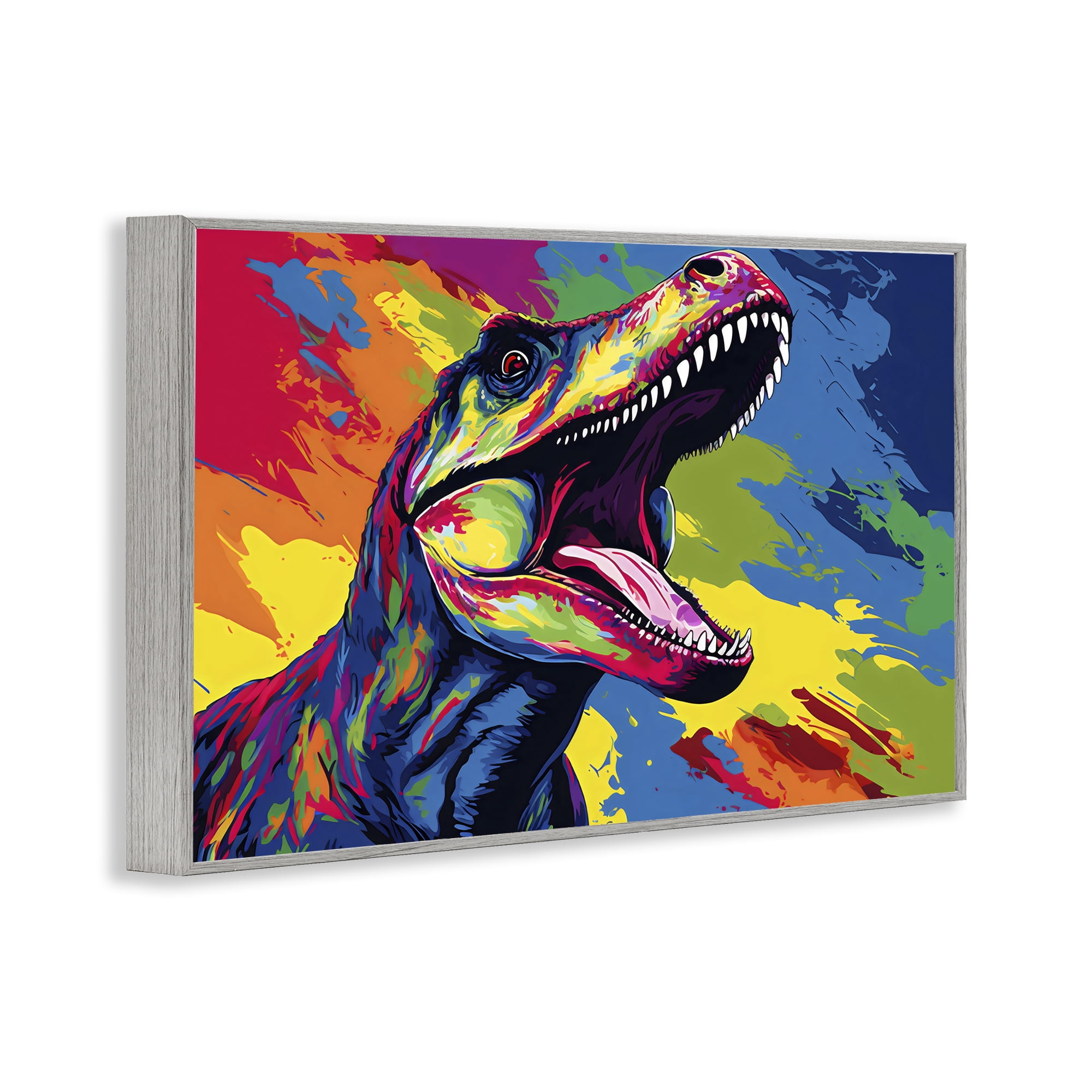 Stupell Industries Brightly Colored Dinosaur Gray Framed Giclee Art, design by Creative Studio