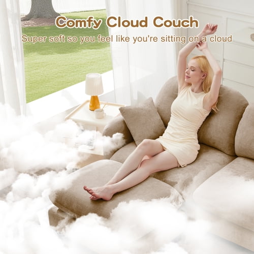 GAKMCIL 107" Loveseat Sofa with 2 Ottoman, 3 Seater with Upholstered Large Size Deep Seat,Cloud Sectional Couches Chenille Fabric for Living Home