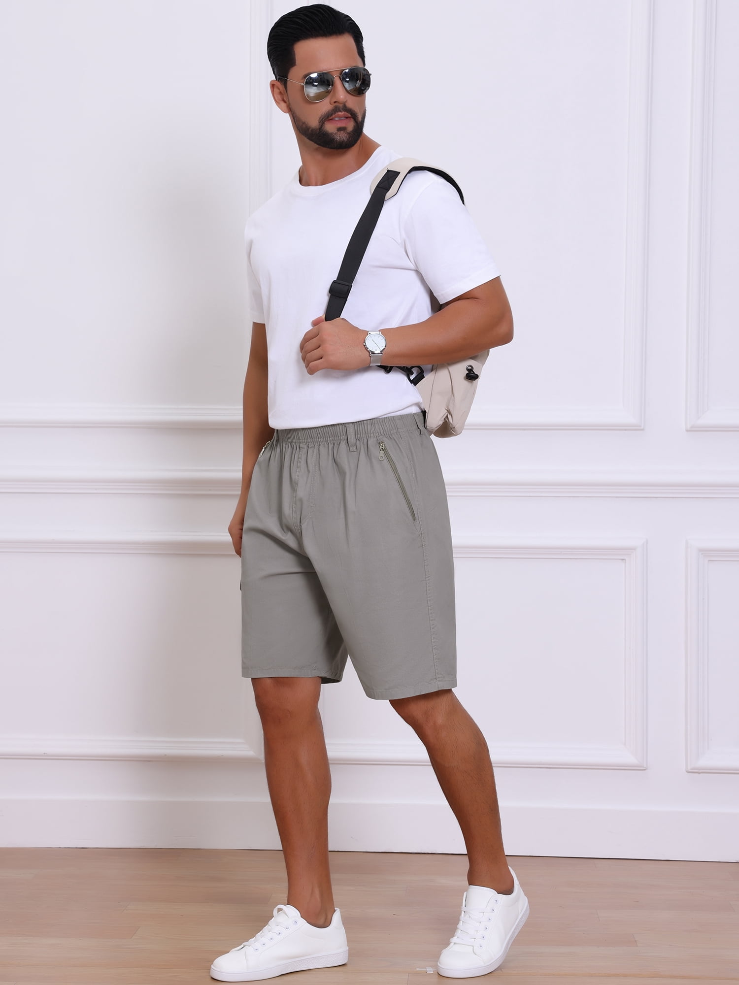 DARING DIVA Men's Cargo Shorts Cotton Zipper Pockets Hiking Short Pants 30 Light Gray