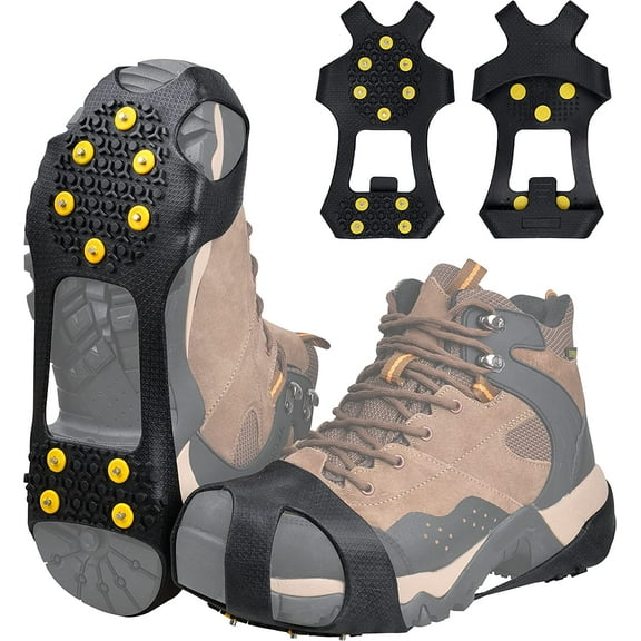 Ice Cleats Snow Traction Cleats, 10-Studs Walk Traction Cleats Crampons for Walking on Snow and Ice Anti Slip Crampons Slip-on Stretch Footwear for Hiking Snow Boots Shoes