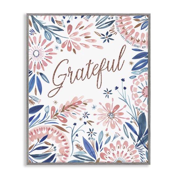 Stupell Industries Traditional Grateful Pink Floral Blossoms Gray Framed Giclee Art, 16 x 20, by Cherish Flieder