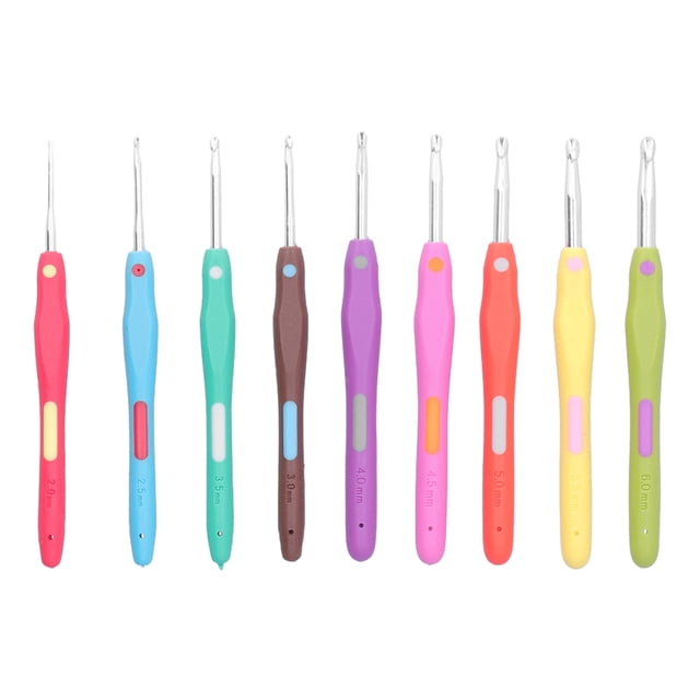 9Pcs Crochets TPR Ergonomique Poignée Souple Facile Identification Large Application Crochet Aiguille