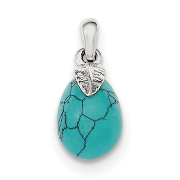 Lex & Lu Sterling Silver Polished Synthetic Turquoise Pendant LAL115597-Prime