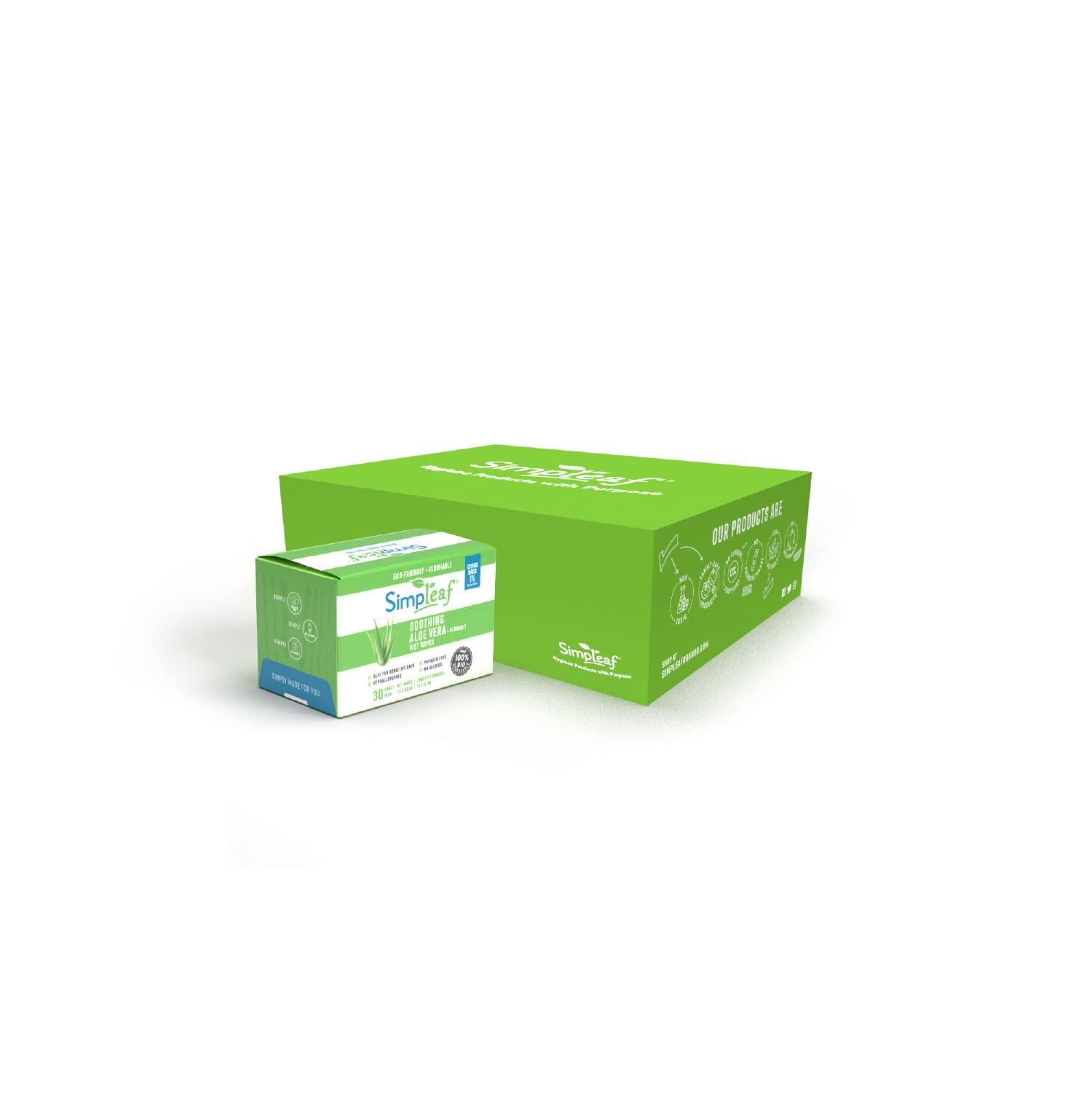 Simpleaf Flushable Single Pack Wet Wipes | Eco- Friendly, Paraben & Alcohol Free | Hypoallergenic & Safe for Sensitive Skin | Aloe Vera | Travel Size | 6 pack -180 Count - Bundle and Save