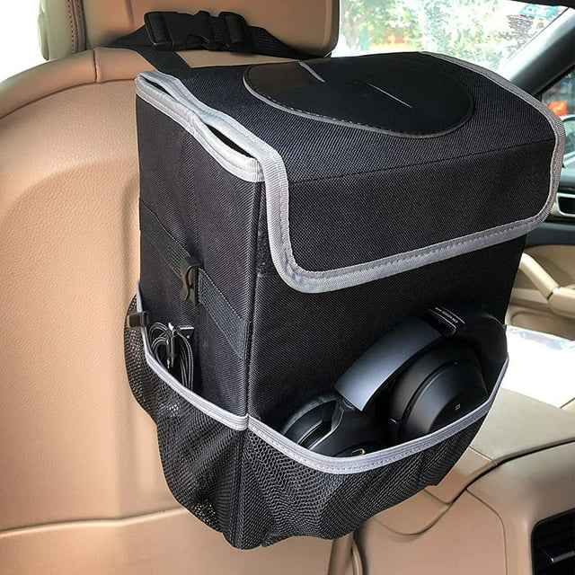 Organizador de papelera colgante para el respaldo del asiento del automóvil | Caja y bolsa de almacenamiento de tela plegable | Gran capacidad | 3 bolsillos de malla | Para coches, todoterrenos