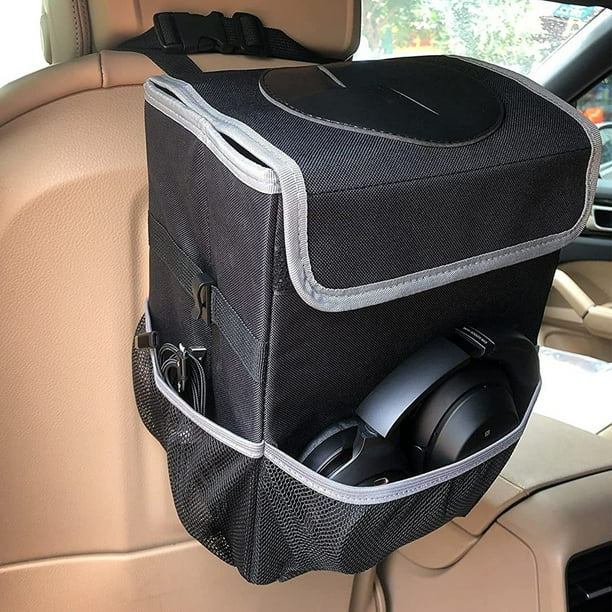 Organizador de papelera colgante para el respaldo del asiento del automóvil | Caja y bolsa de almacenamiento de tela plegable | Gran capacidad | 3 bolsillos de malla | Para coches, todoterrenos