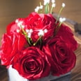 thumbnail image 3 of Enova Home Artificial Flowers Mixed Silk Roses with Star Grasses Fake Flowers Arrangement in Wood Planter for Home Office Wedding Decoration (Red), 3 of 3